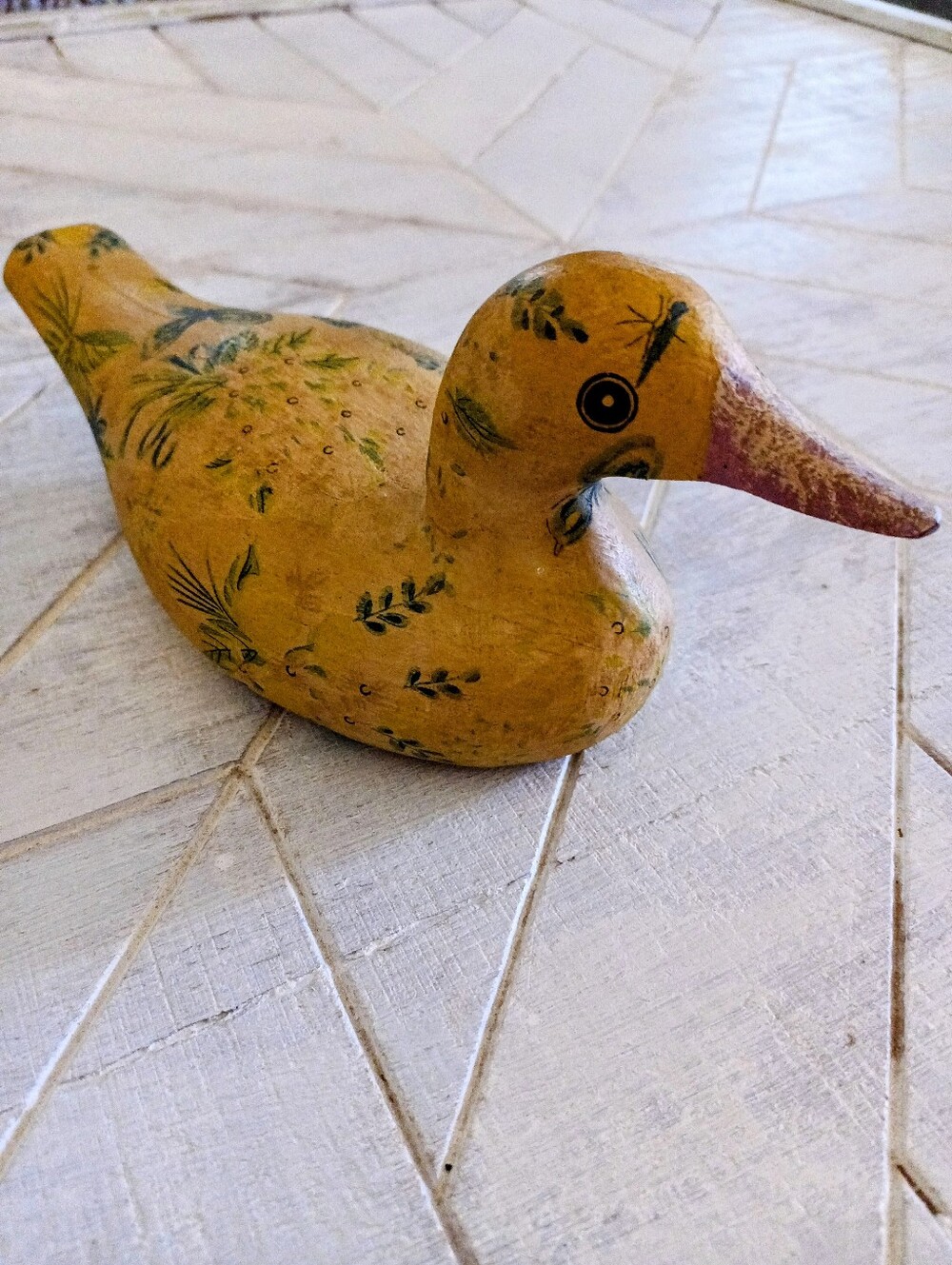 Vintage Wooden Decoupage Duck Signed